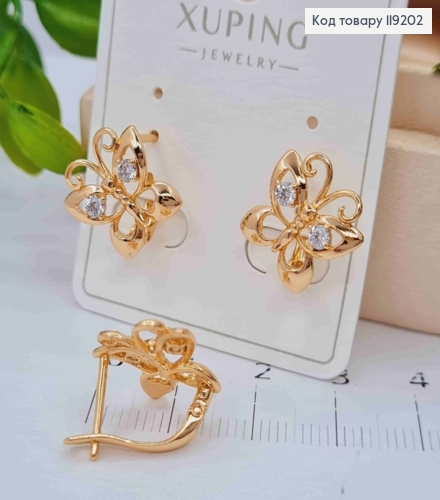 Серьги "Бабочки" украшены Блестящими камешками, 1,5см, английская застежка, Xuping 18K 119202 фото 3