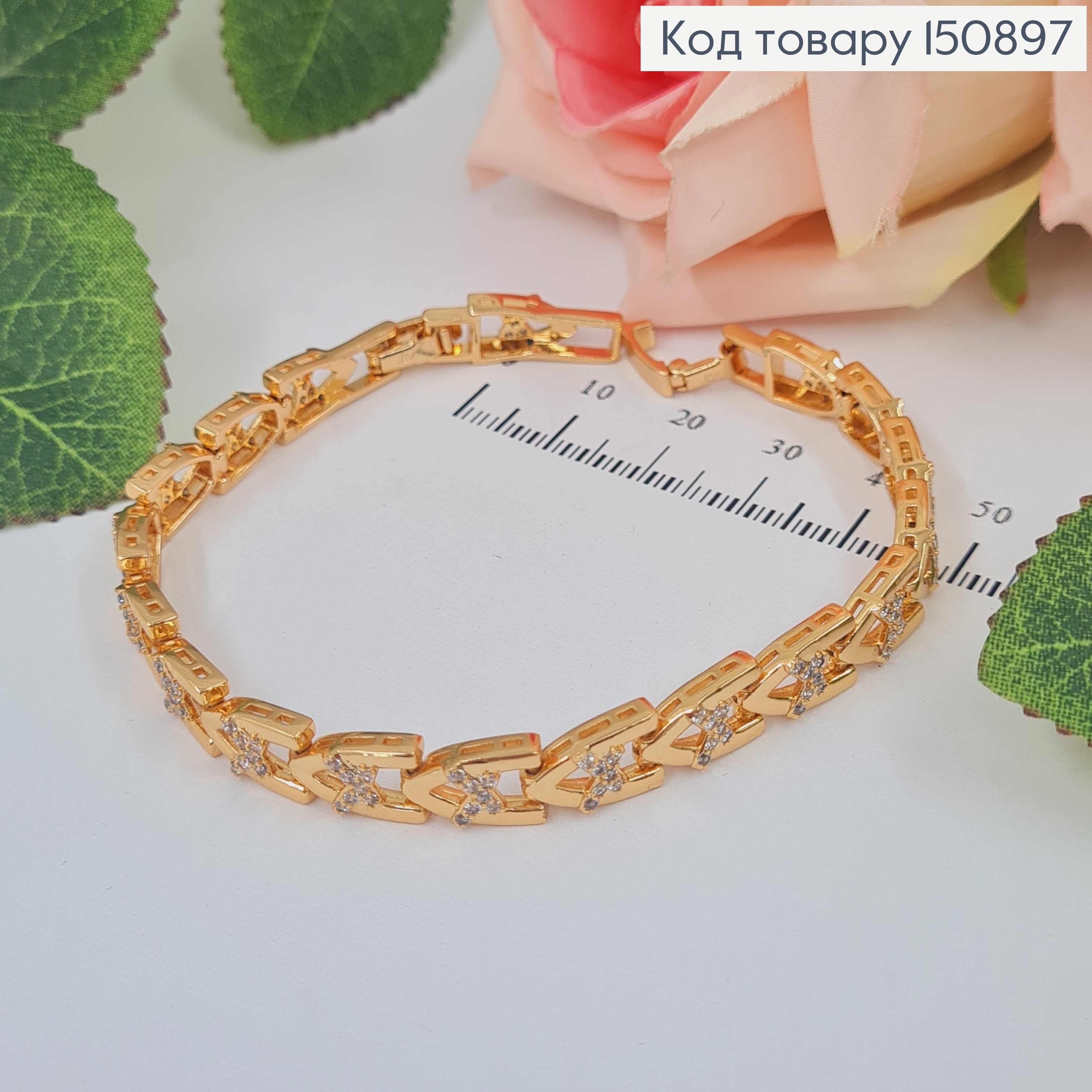 Браслет плетения пластинками, с бантиками в камешках, 17+2см, Xuping 18К 150897 фото 2