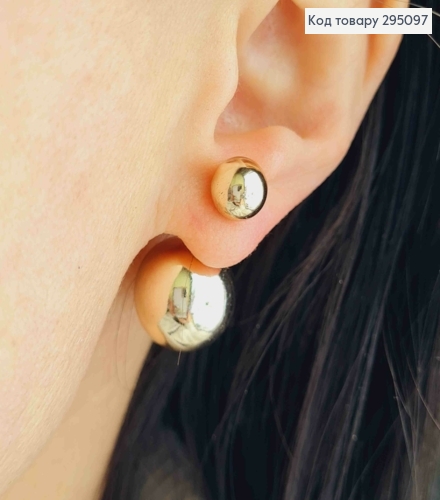 Серьги гвоздики с двумя шариками, цвета розовое золото, 0,8-1,5см. 295097 фото 1