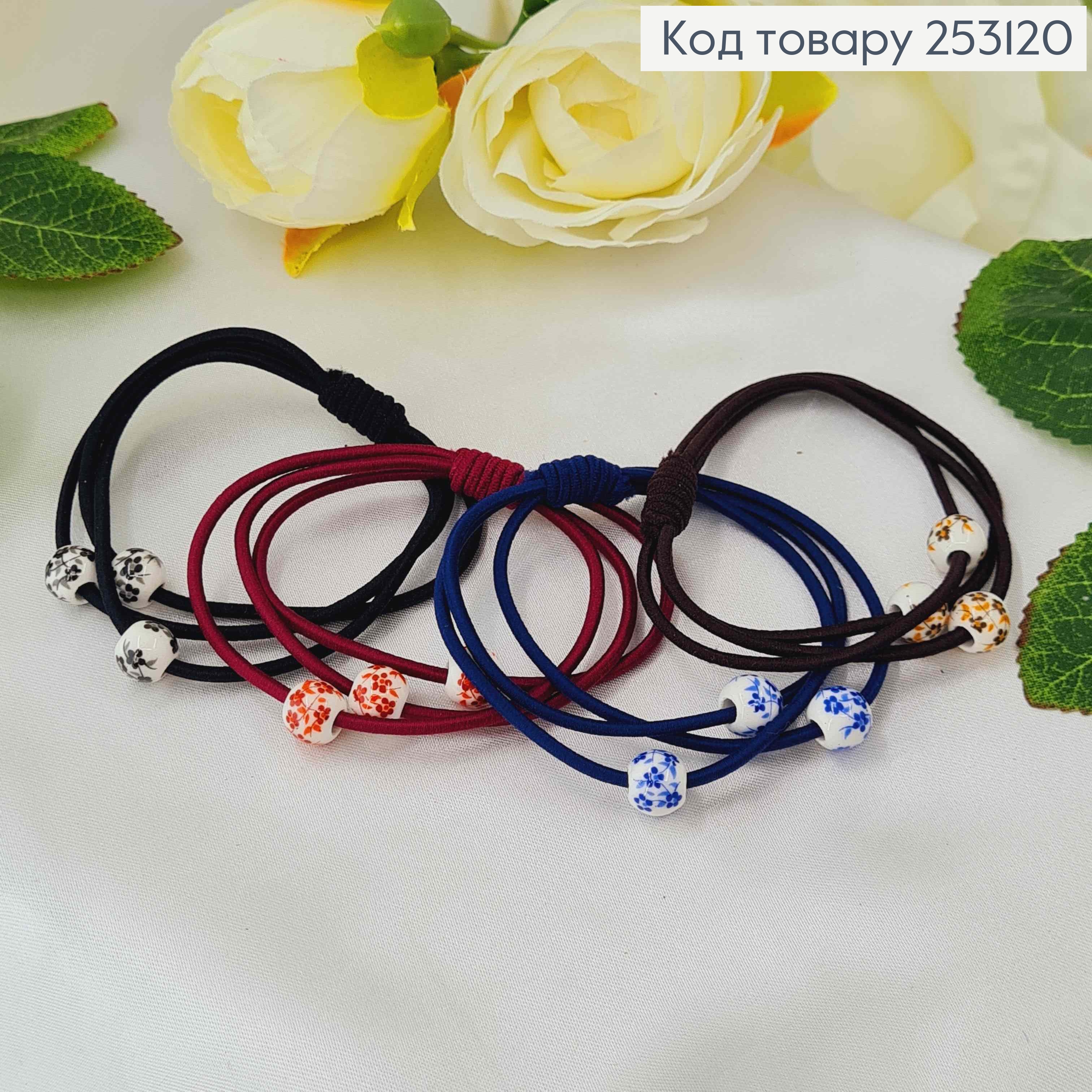 Резинка с бусинкой с орнаментом, цвета в ассорт. 253120 фото 2