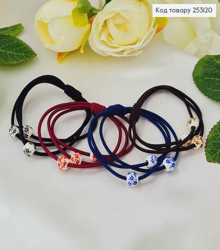 Резинка с бусинкой с орнаментом, цвета в ассорт. 253120 фото 2