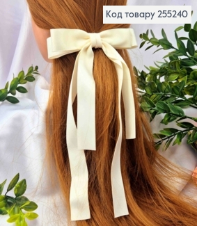 Бант АЙВОРИ, атласный, двойной с длинными хвостами, на заколке автоматик, размер 15*23см. 255240 фото