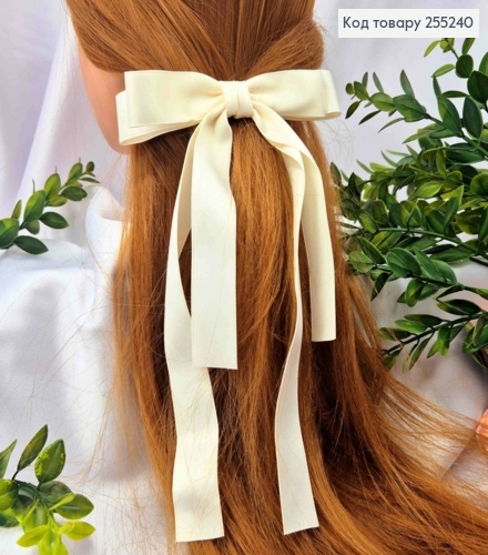 Бант АЙВОРИ, атласный, двойной с длинными хвостами, на заколке автоматик, размер 15*23см. 255240 фото 1