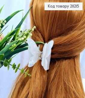 Краб пластик "Бабочка" с двойными крыльями, 6,5*6,5см, Бело-Перламутрового цвета 211215 фото