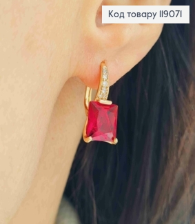 Серьги с Красным квадратным камнем, 2см, английская застежка, XUPING 18K 119071 фото