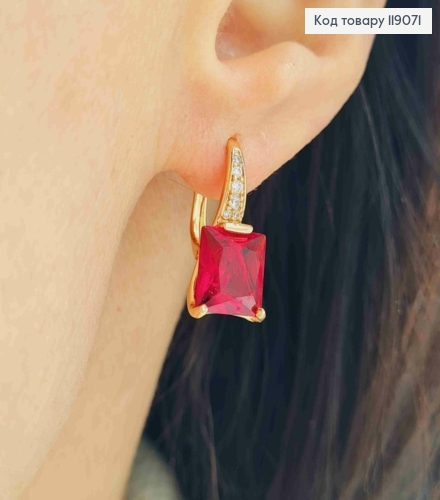 Серьги с Красным квадратным камнем, 2см, английская застежка, XUPING 18K 119071 фото 1