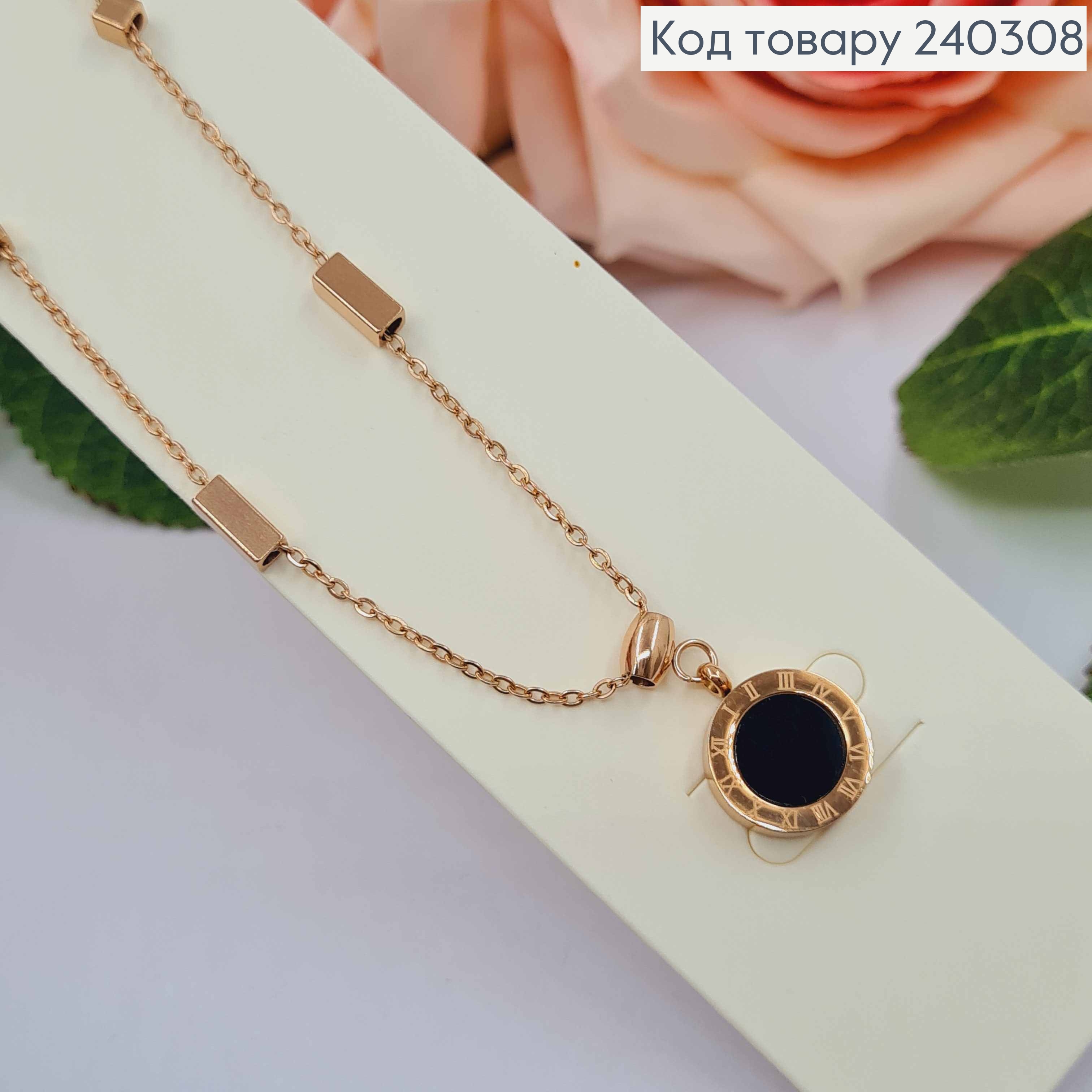 Цепочка золотого цвета, с подвеской Римские часы и квадратиками, 40+5см, сталь Stainless Steel 240308 фото 3