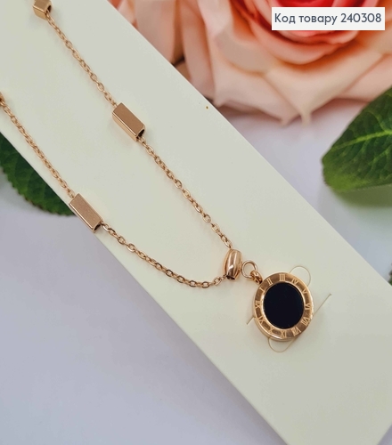 Цепочка золотого цвета, с подвеской Римские часы и квадратиками, 40+5см, сталь Stainless Steel 240308 фото 3