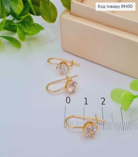 Сережки з Блискучим каменем, довжина 1,6см, французька застібка, Xuping 18К 119430 фото 2