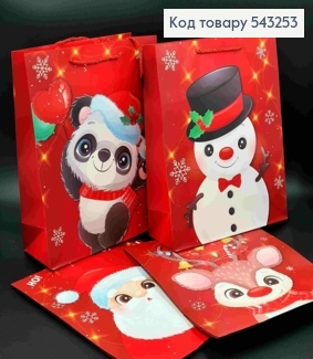 Пакет паперовий Червоний з Новорічним принтом, 32*26*10см, в асортименті 543253 фото