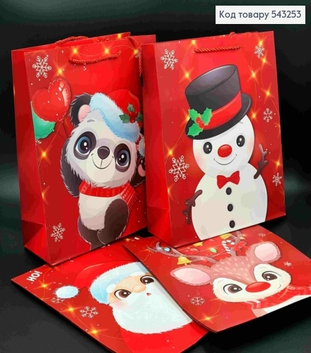 Пакет паперовий Червоний з Новорічним принтом, 32*26*10см, в асортименті 543253 фото 1