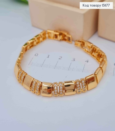 Браслет плетеный Квадратными пластинами и с Блестящими камешками, длина 17+2см, Xuping 18K 151177 фото 1