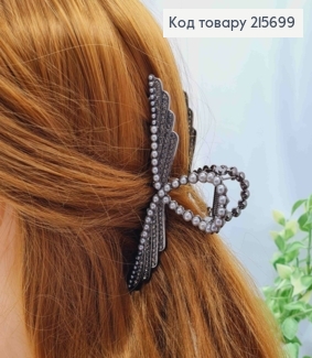 Краб метал "Петелька" прикрашений Блискучими камінцями та Бусинками, 11,5см, кольору Чорний Металік 215699 фото