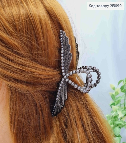 Краб металл "Петелька" украшен Блестящими камешками и Бусинками, 11,5см, цвета Черный Металлик 215699 фото 1