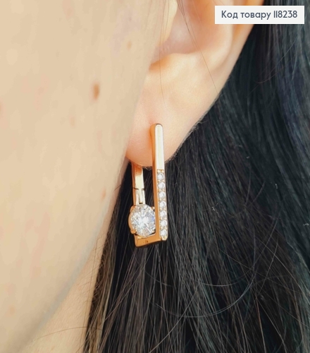 Сережки Квадратні з Блискучими камінцями, довж. 2,1см, Xuping 18К 118238 фото 3