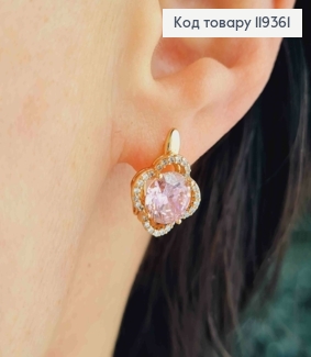 Серьги "Цветок Эдема" с Розовым камнем, 1,5см, английская застежка, Xuping 18K 119361 фото