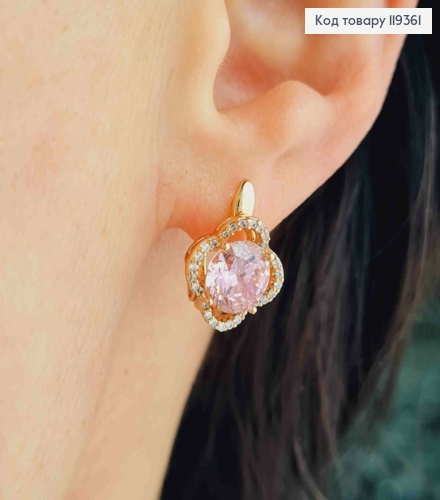 Серьги "Цветок Эдема" с Розовым камнем, 1,5см, английская застежка, Xuping 18K 119361 фото 1