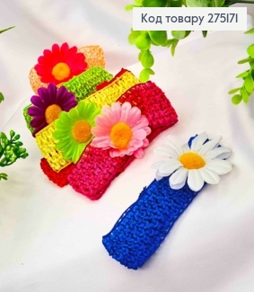 Повязка вязаная с цветочками, размером 30*4см, Яркие цвета в ассортименте. 275171 фото