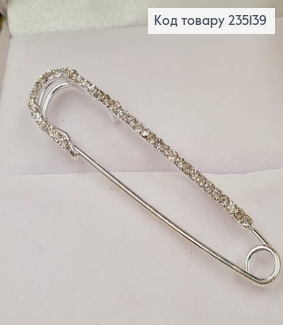 Брошка Шпилька в камушках 7*2 см, серебряный цвет. 235139 фото