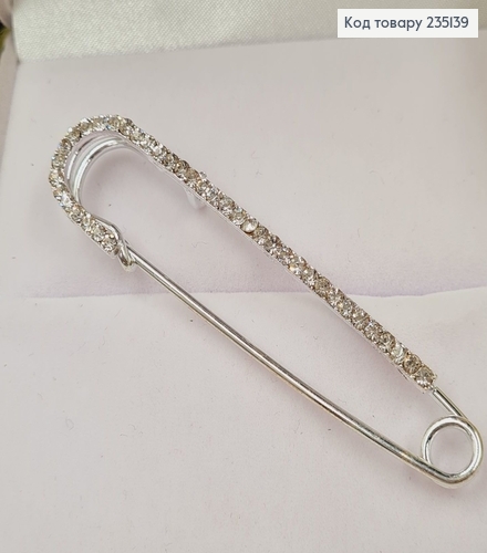 Брошка Шпилька в камушках 7*2 см, серебряный цвет. 235139 фото 1