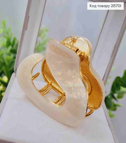 Краб металл "Овальный" с акриловой пластиной, 6см, перламутрового цвета 215701 фото 2