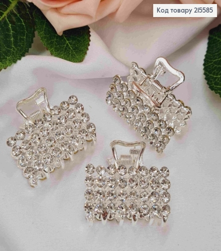 Краб металл "Прямоугольный", 3,7см в камешках, серебряного цвета 215585 фото 1