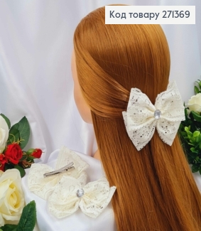 Заколка БАНТ айвори, кружево с камешком, 11*8см, УКРАИНА 271369 фото