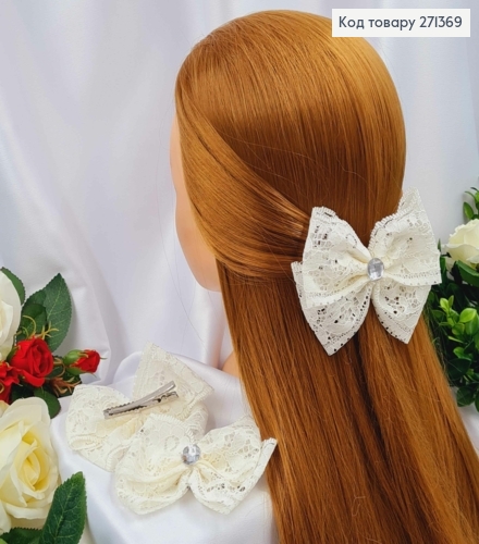 Заколка БАНТ айвори, кружево с камешком, 11*8см, УКРАИНА 271369 фото 1