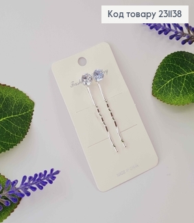Заколки НЕВИДЫМКИ (набор 2шт) серебряного цвета, длина 5см с камнем 0,7см, Fashion Jewelry 231138 фото