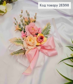Повязка для корзины "Розовые цветы", на завязках, размер 19*18см, Украина 283198 фото