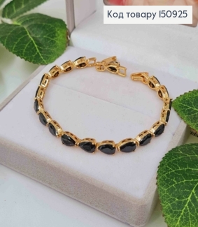 Браслет, Ручей из черных камней, шир. 4мм, дл.17+2см, Xuping 18K 150925 фото