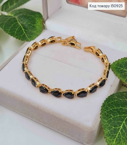 Браслет, Ручей из черных камней, шир. 4мм, дл.17+2см, Xuping 18K 150925 фото 1