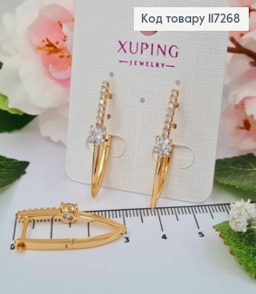 Серьги СТРЕЛЫ с одним большим камнем и маленькими камешками, длина 3см, англ. зам. XUPING 18K 117268 фото