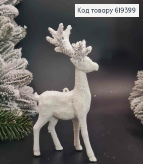 Новорічна фігура "ОЛЕНЬ", колір БЛИСК БІЛИЙ, пластик, 15*7см, Україна 619399 фото