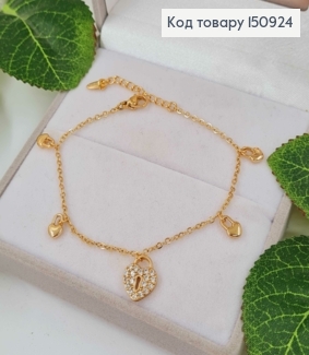 Браслет на ногу, с подвесками Замочками и камешками, дл.17+3см, Xuping 18K 150924 фото