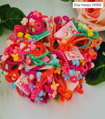 Резинка дитяча (50шт/уп), з Бусинками та Бантиком,  Полосаті-Яскравих кольорів, 3см 245166 фото 1