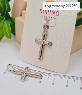 Крестик родованный с Блестящими камнями по краям, 2,4*1,5см, Xuping 210256 фото