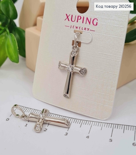 Крестик родованный с Блестящими камнями по краям, 2,4*1,5см, Xuping 210256 фото 1