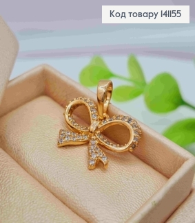 Кулон "Бантик" украшен блестящими камешками, размер 1,4*1,9см, Xuping 18K. 141155 фото