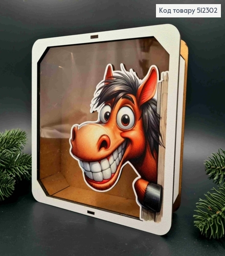 Подарункова дерев'яна коробка з принтом "Кінь", Квадратна 20*20см, висота 6см 512302 фото 1