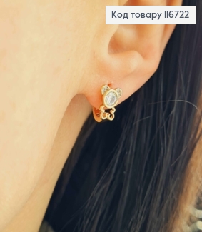 Сережки кільця 1см, Ведмедик з камінцем, 1см, Xuping 18К 116722 фото