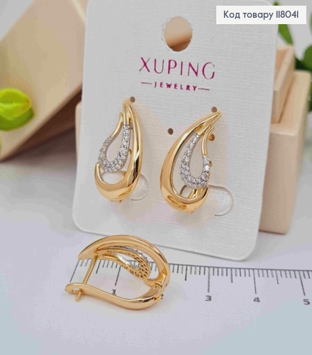 Сережки "Сльоза надії" з родованою вставкою та камінцями, 2,1см, англійська застібка, Xuping 18K 118041 фото 2