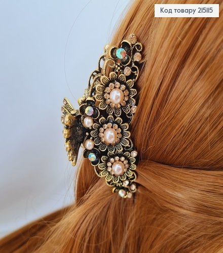 Краб метал бронза королівський з камінцями та перлинками  8 см 215115 фото 2