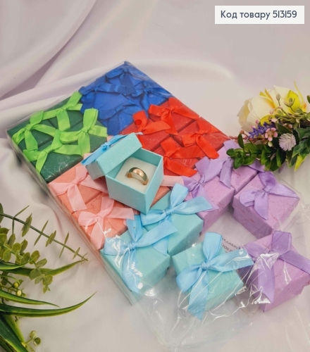 Коробка квадратная, с Атласным Бантиком яркого цвета в ассортименте, 4*4*3см. 513159 фото 1