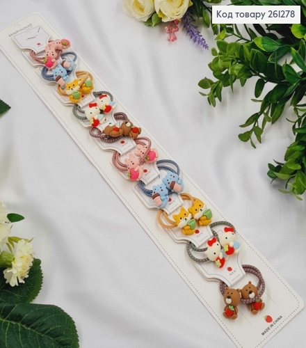 Набор детских резинок (20шт)КОТИКИ/ЗАЙЧИКИ  в ассортименте, тонкие, диаметр 3,5см. 261278 фото 1