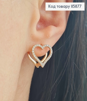 Серьги, "Сердечки", в камнях, 1,4см, англ. Xuping 18K 115877 фото