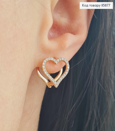 Серьги, "Сердечки", в камнях, 1,4см, англ. Xuping 18K 115877 фото 1