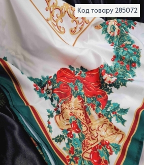 Скатерть новогодняя белая "Рождественский мотив изумрудно-бордового цвета", размер 150*300см 285072 фото