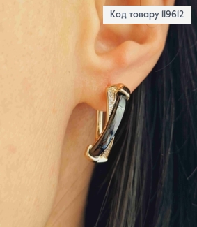 Серьги овальные с Блестящими камешками и Черной эмалью, длиной 1,9см, английская застежка, Xuping 18К. 119612 фото