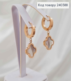 Серьги кольца, с белой эмалью, "Van Cleef", 1,6см, сталь Stainless Steel 240388 фото